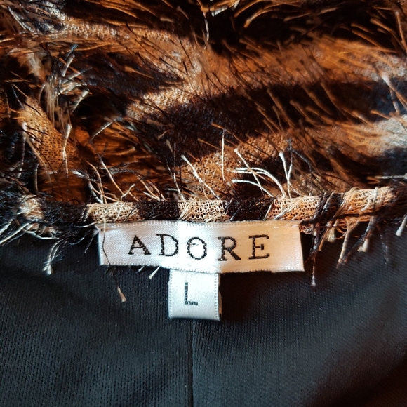 Adore Tiger Print Beige & Black Tiger Print Soft Faux Hair Dress Sz L. Womens - Picture 7 of 9